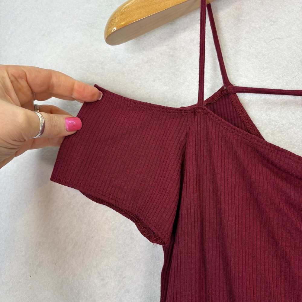 NWT American Eagle Burgundy Cold Shoulder Ribbed Knit Top Womens XL Boho Goth - Picture 3 of 5